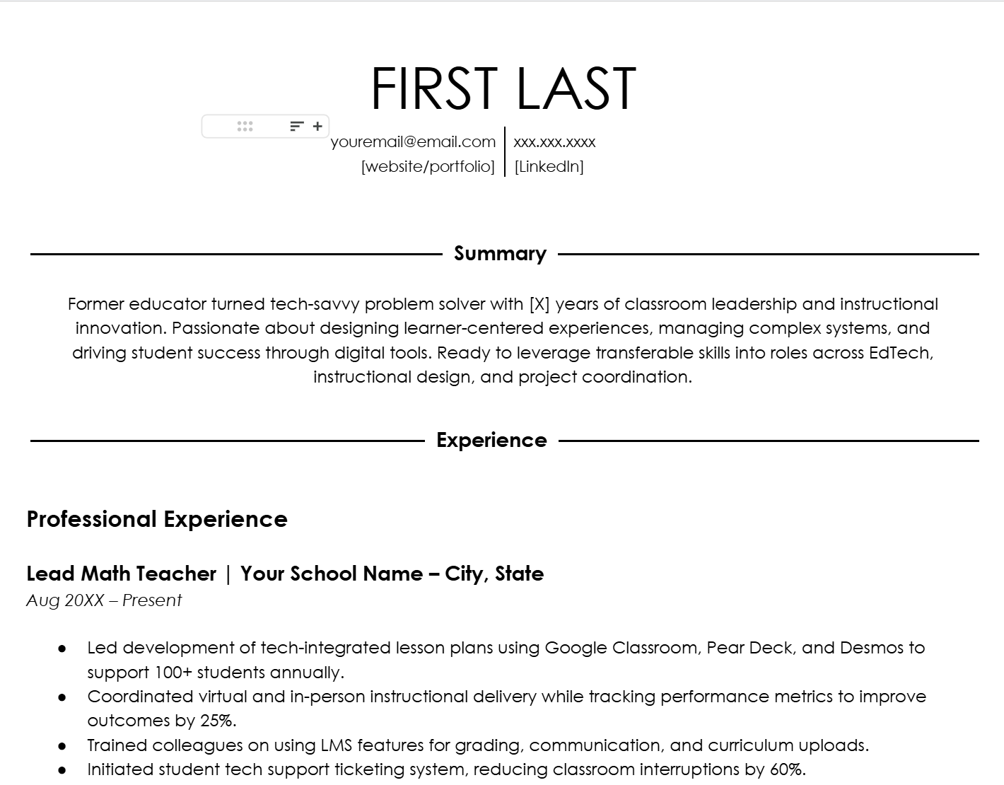 TTT™ Résumé Template